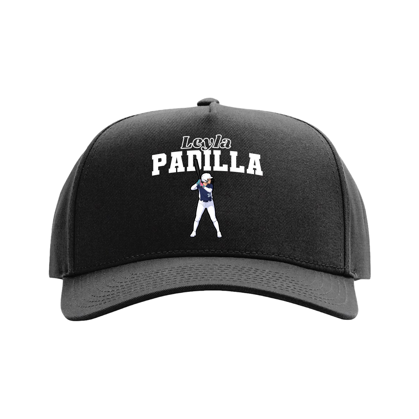 Full Fabric Five-Panel Champ Cap — Name Arch in Black