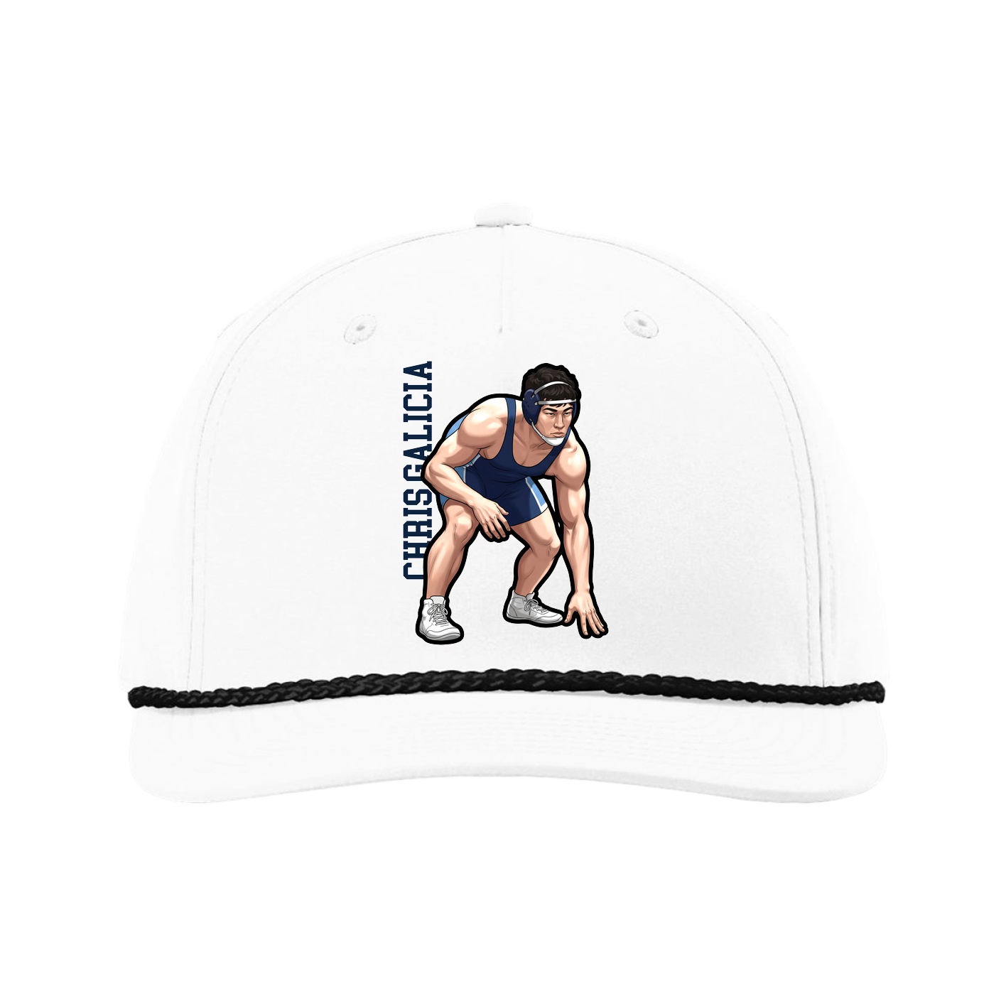 Five-Panel Classic Rope Cap — Name Vertical in White