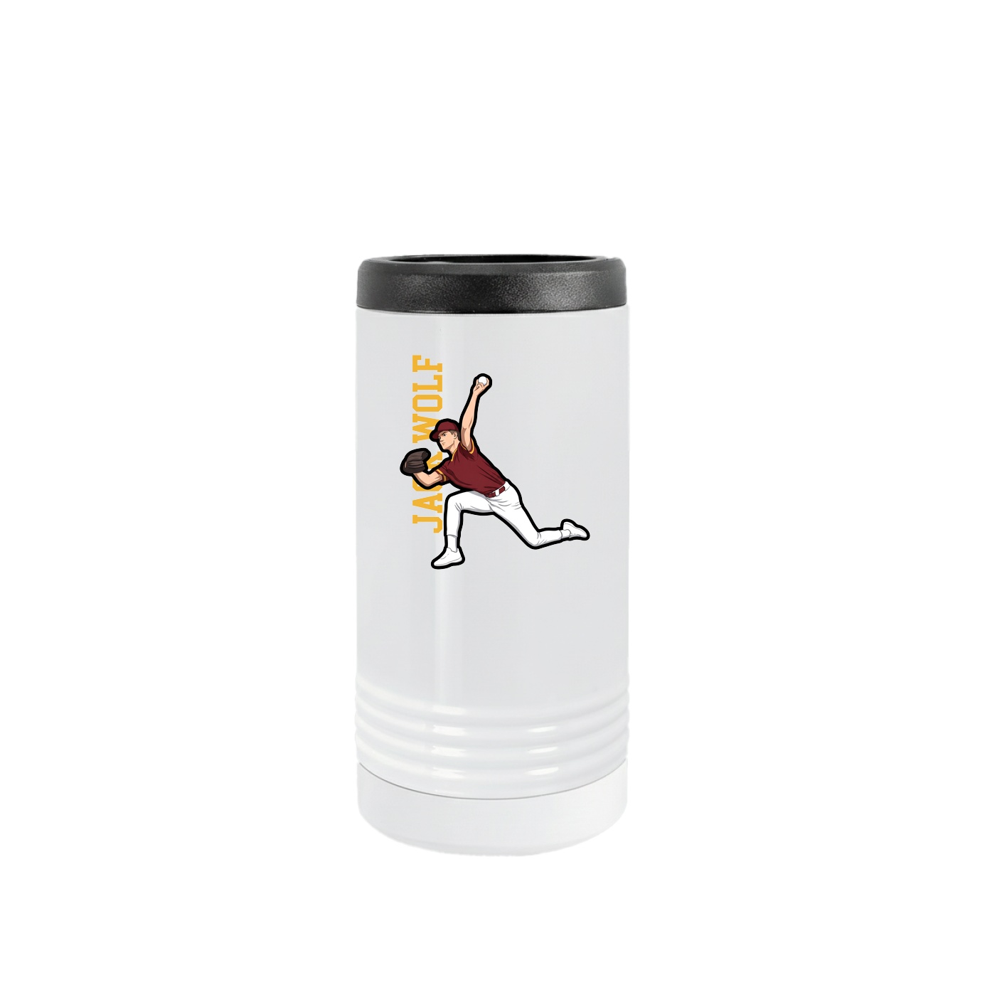 Slim Beverage Holder — Name Vertical in White