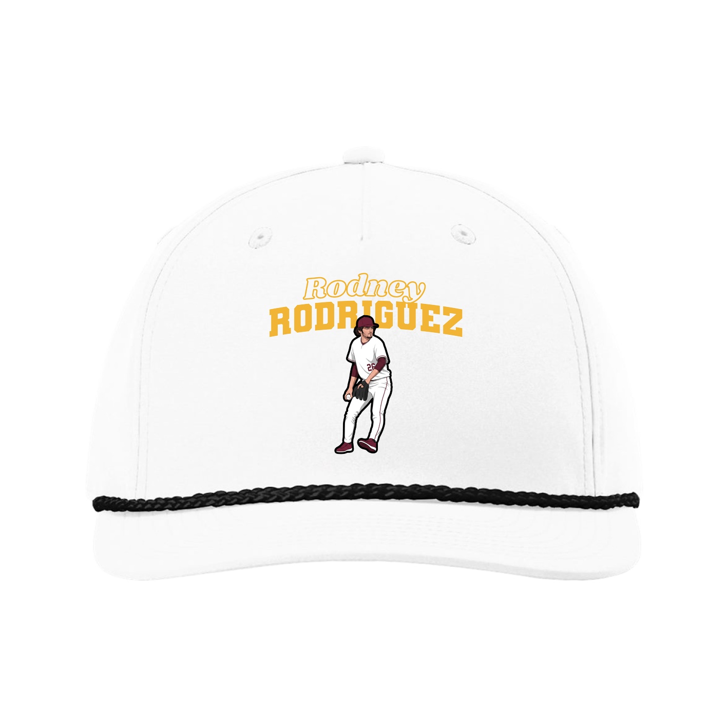 Five-Panel Classic Rope Cap — Name Arch in White