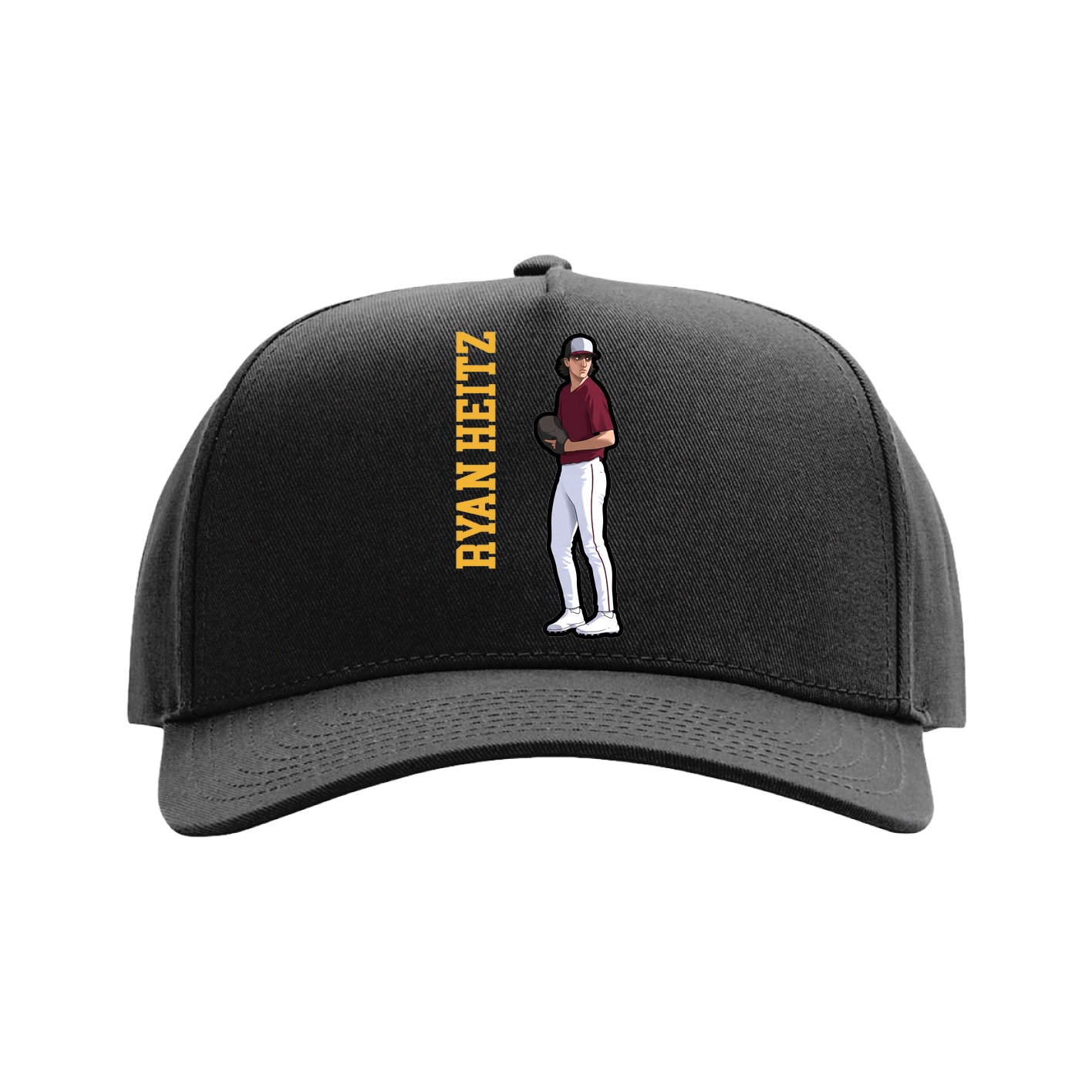 Full Fabric Five-Panel Champ Cap — Name Vertical in Black