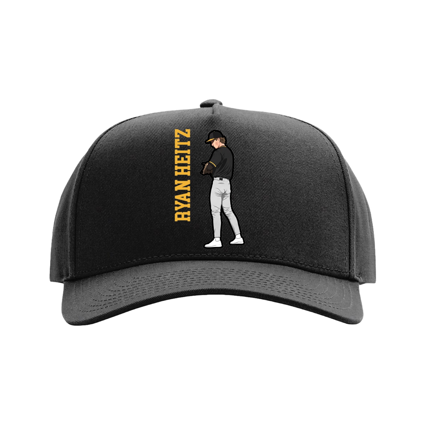 Full Fabric Five-Panel Champ Cap — Name Vertical in Black