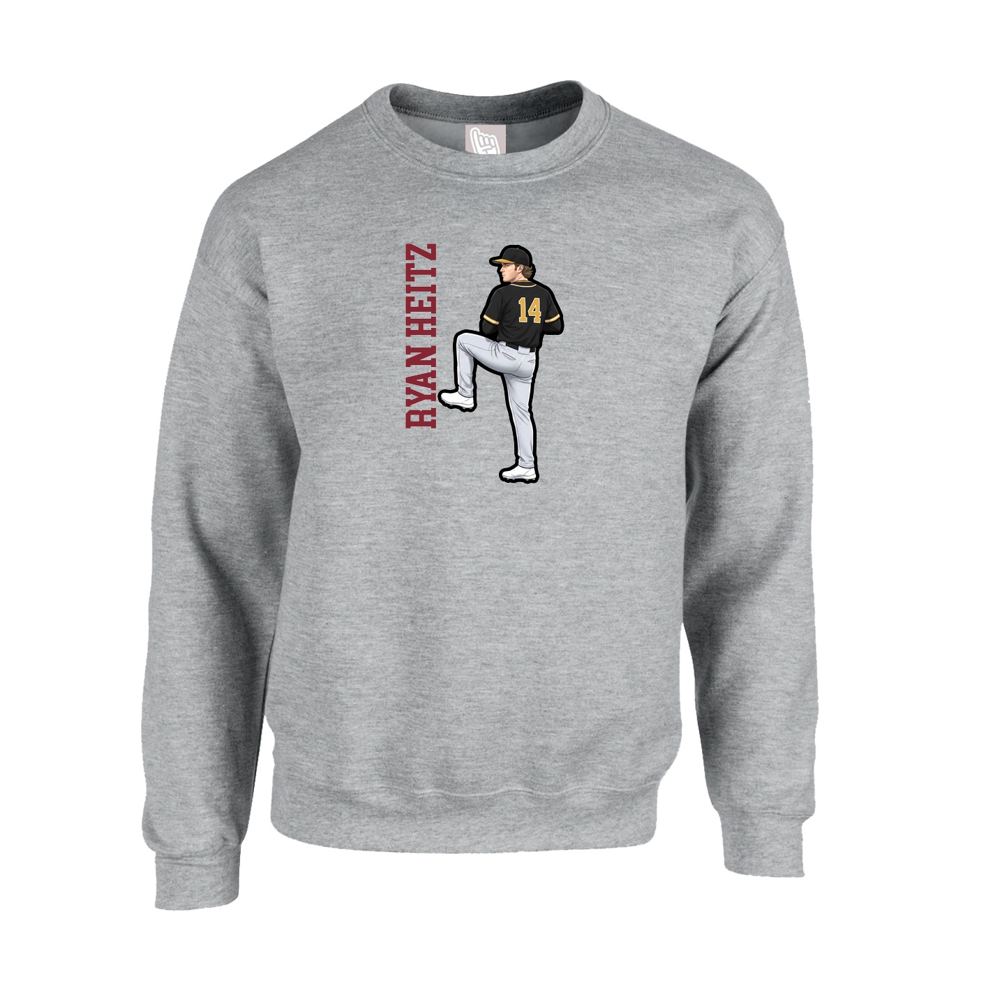 Fleece Crew — Name Vertical in Grey