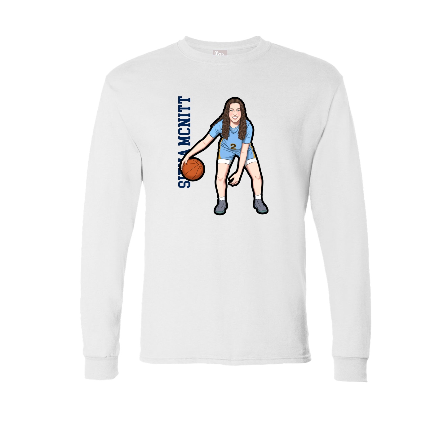 Long Sleeve Tee — Name Vertical in White