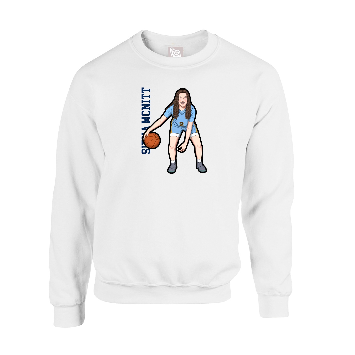 Fleece Crew — Name Vertical in White