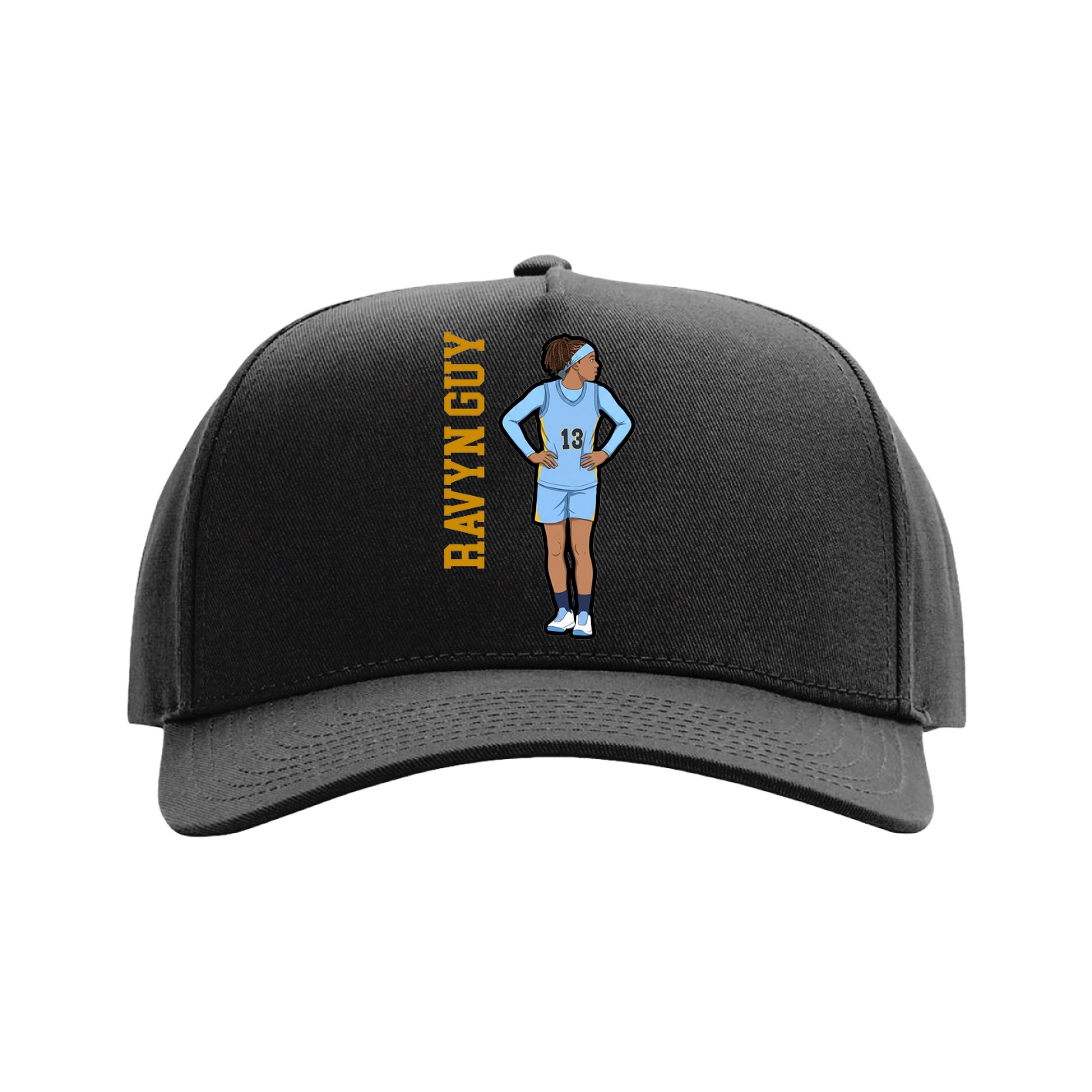 Full Fabric Five-Panel Champ Cap — Name Vertical in Black