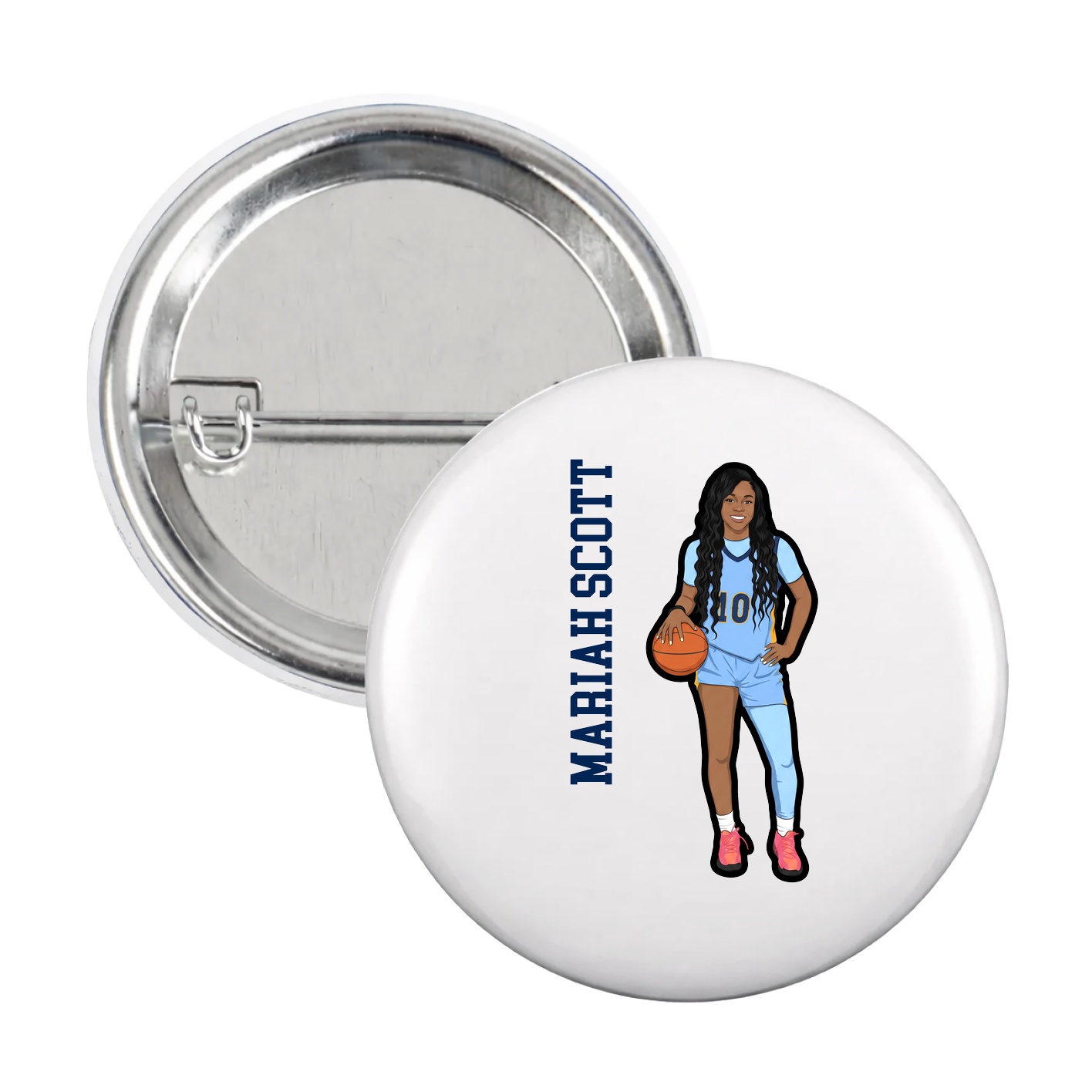 Game Day Button — Name Vertical in White