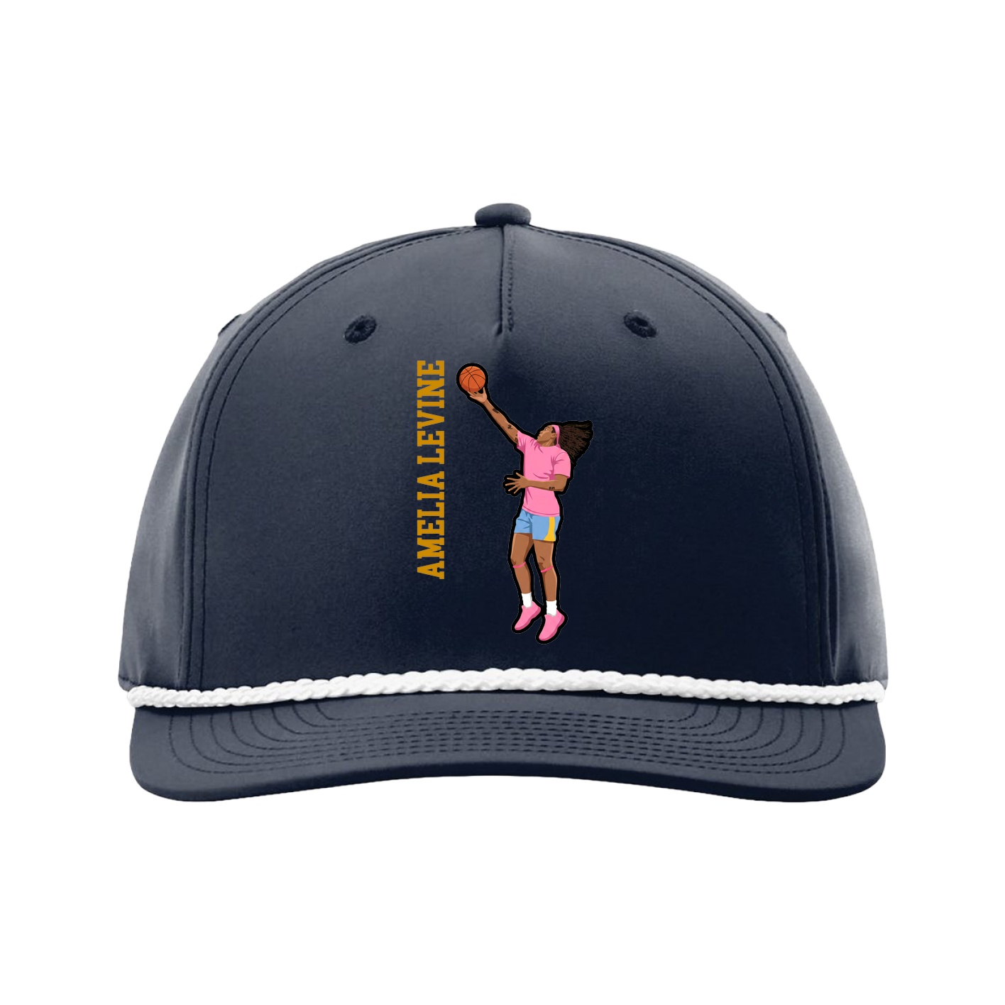 Five-Panel Classic Rope Cap — Name Vertical in Navy