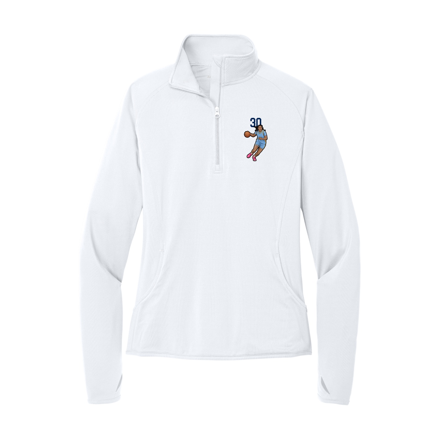 Women's Q-Zip Pullover — Number Top in White
