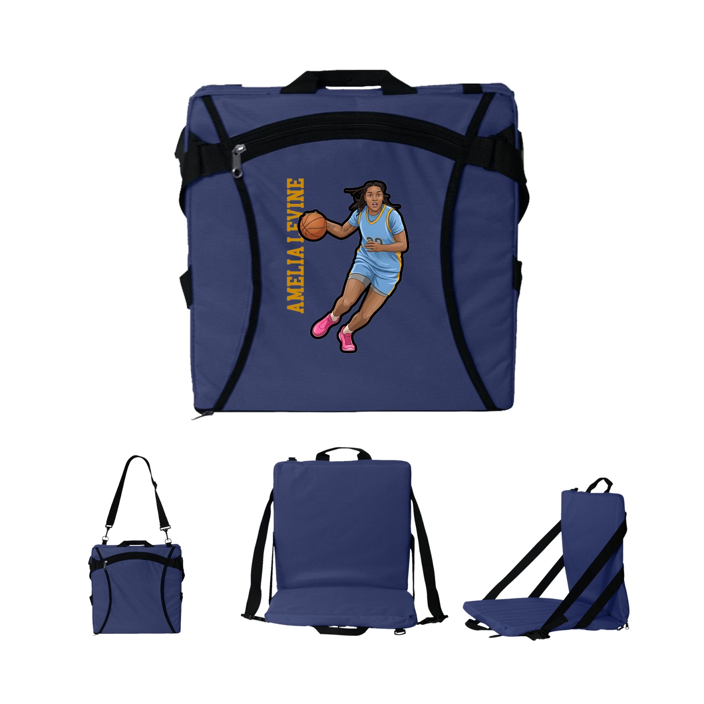Folding Stadium Seat — Name Vertical in Navy