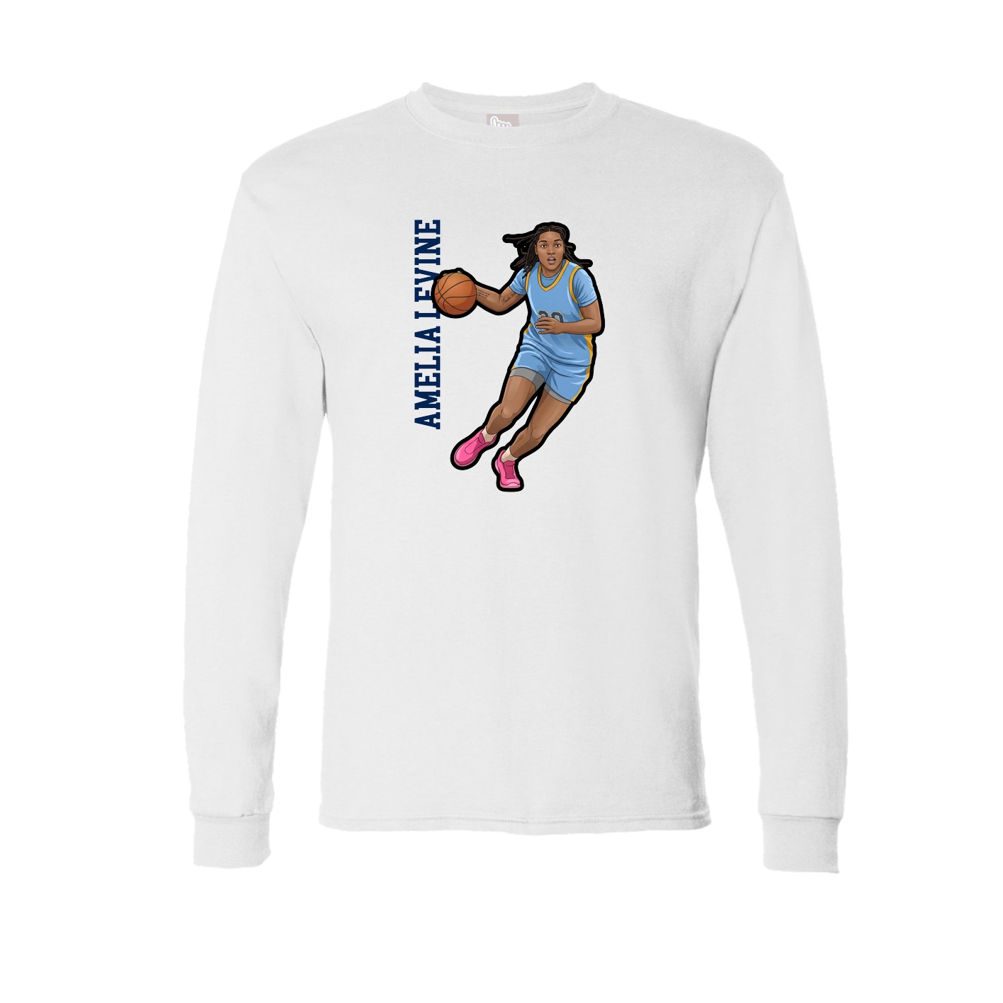 Long Sleeve Tee — Name Vertical in White