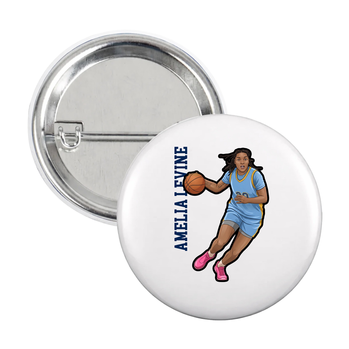 Game Day Button — Name Vertical in White