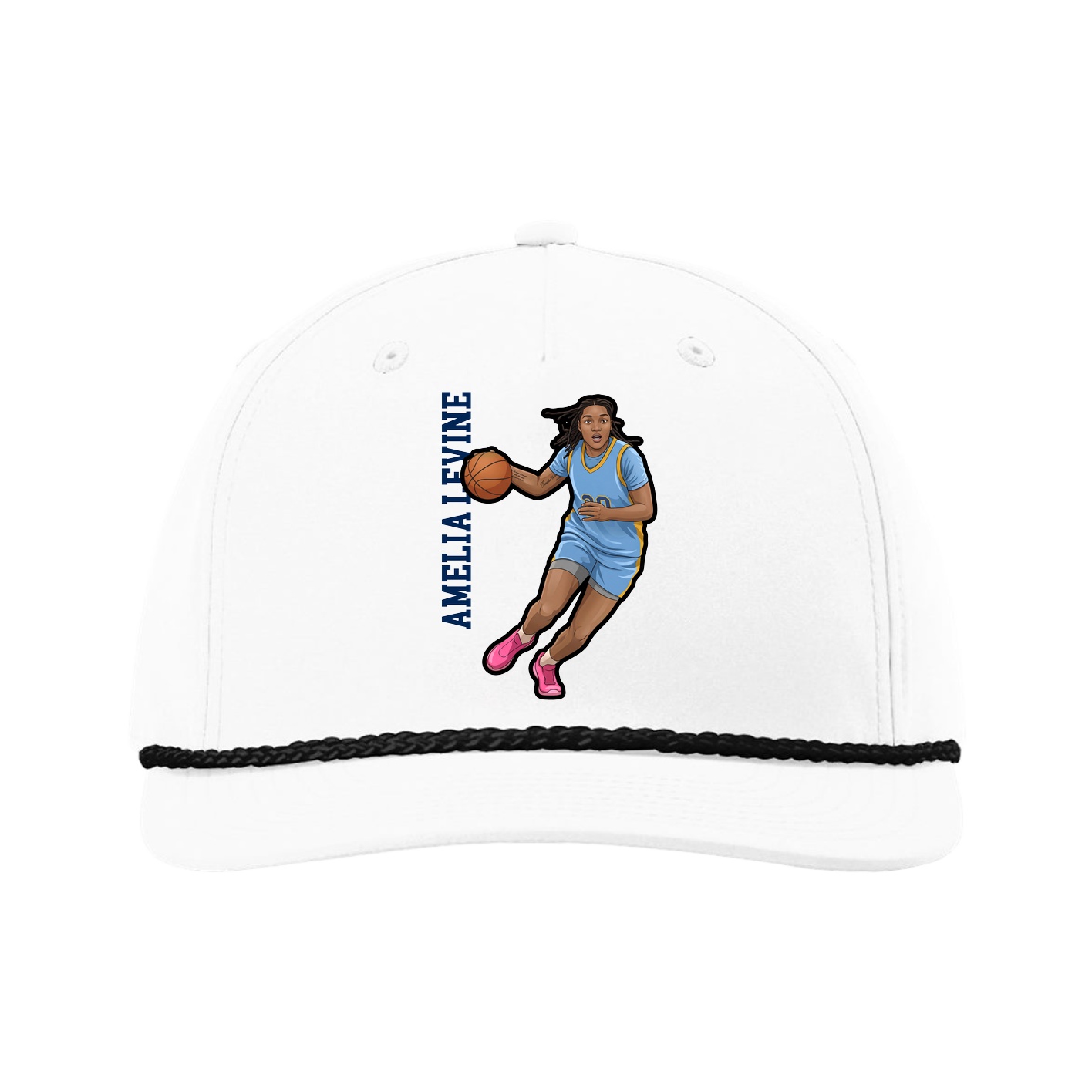 Five-Panel Classic Rope Cap — Name Vertical in White