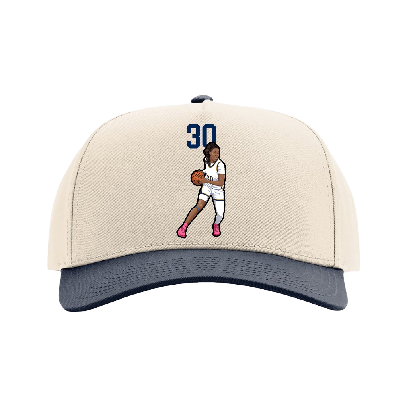 Full Fabric Five-Panel Champ Cap — Number Top in Cream/Navy