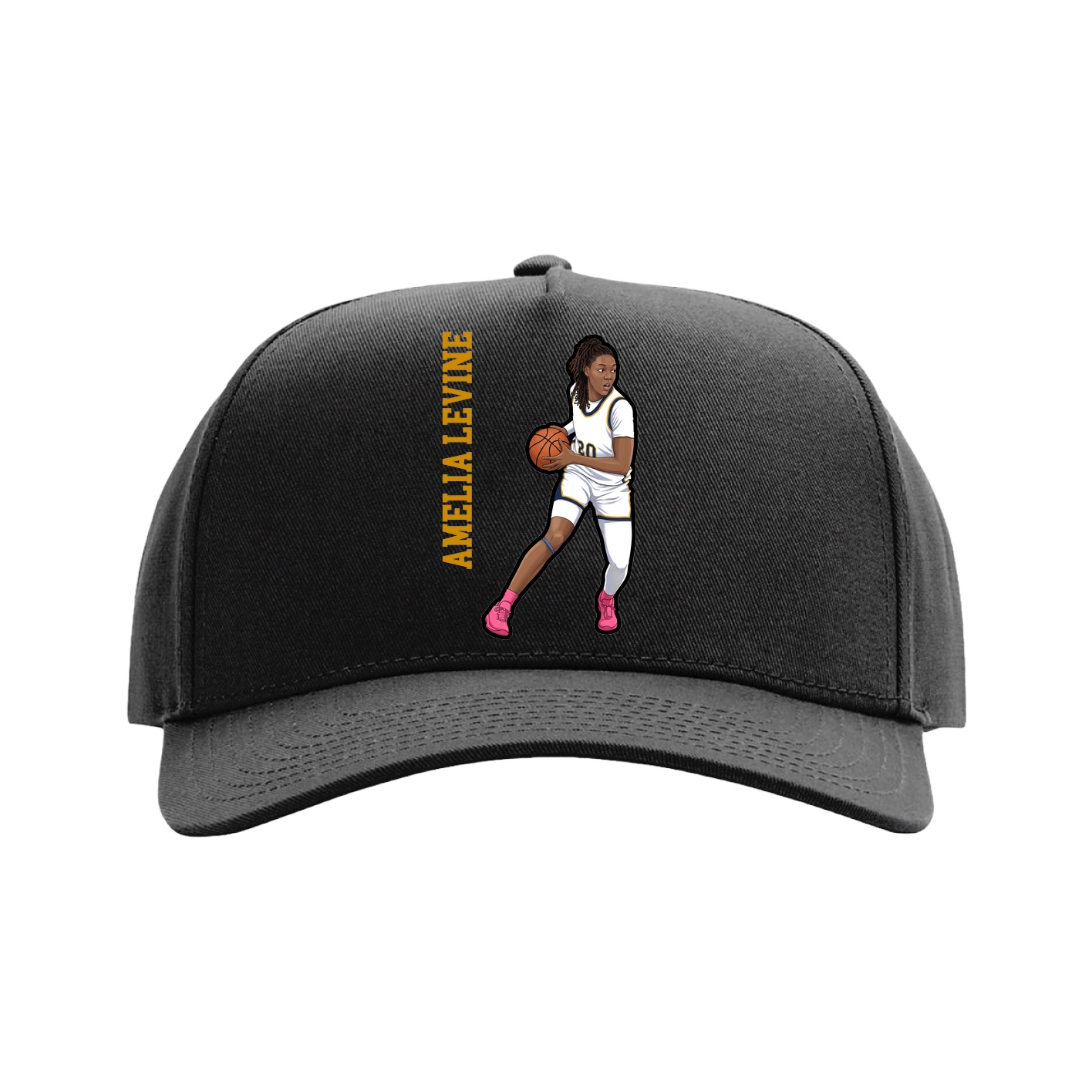 Full Fabric Five-Panel Champ Cap — Name Vertical in Black