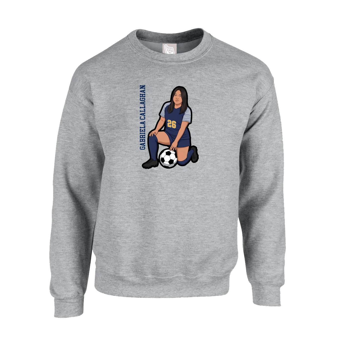 Fleece Crew — Name Vertical in Grey
