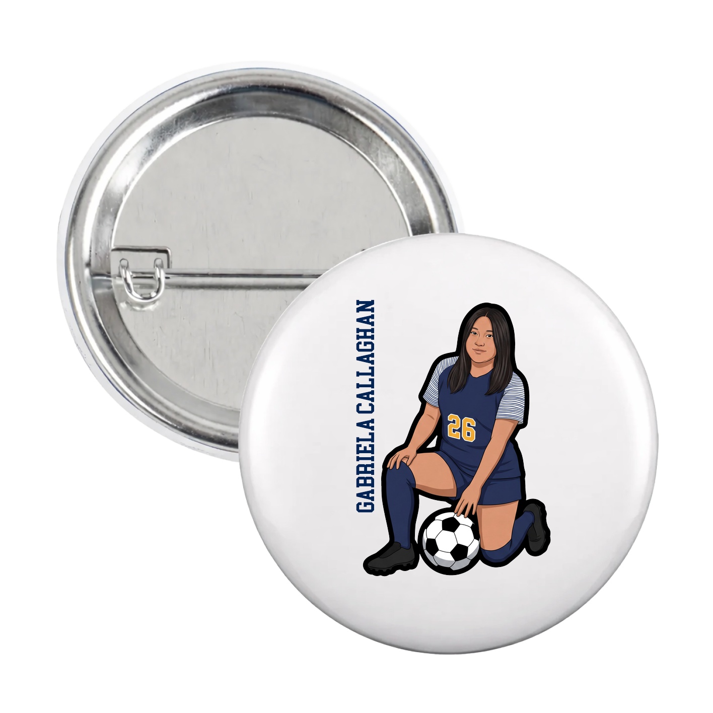 Game Day Button — Name Vertical in White