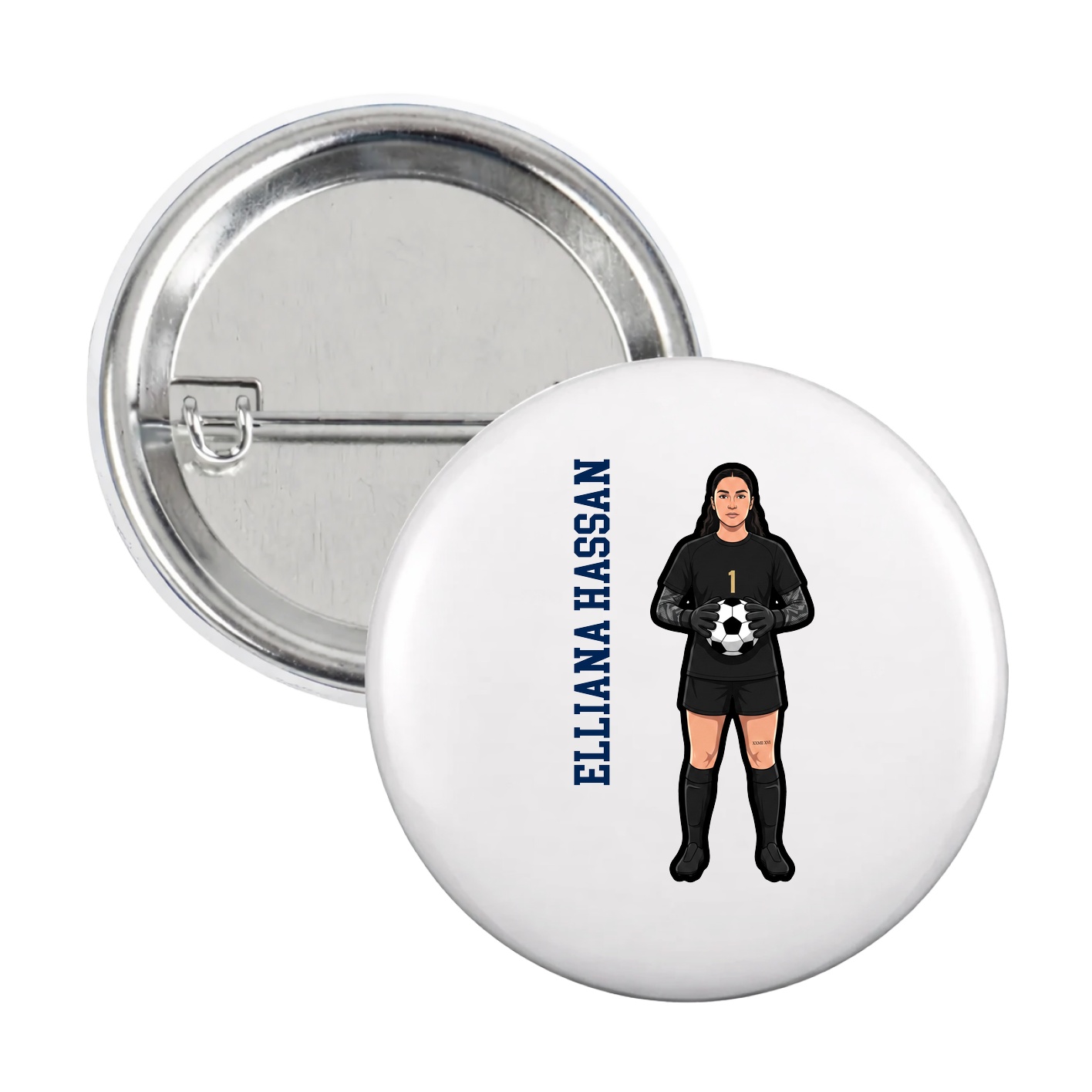 Game Day Button — Name Vertical in White