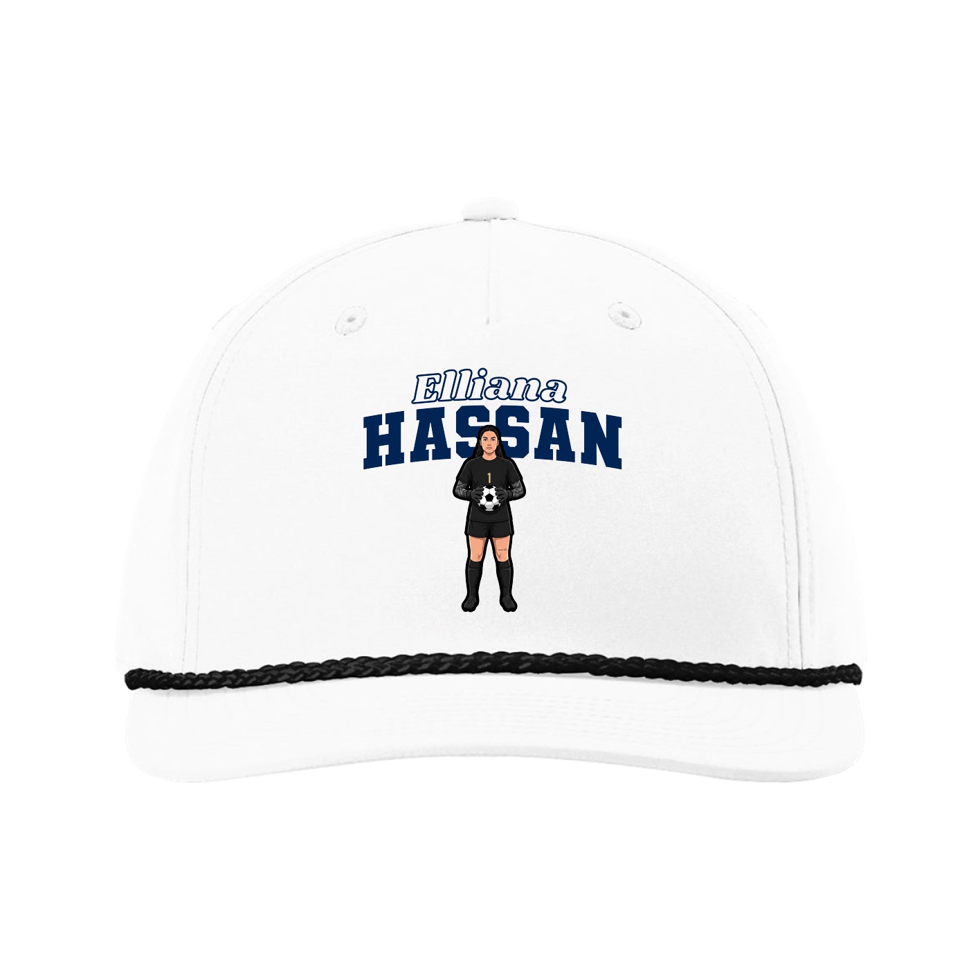 Five-Panel Classic Rope Cap — Name Arch in White