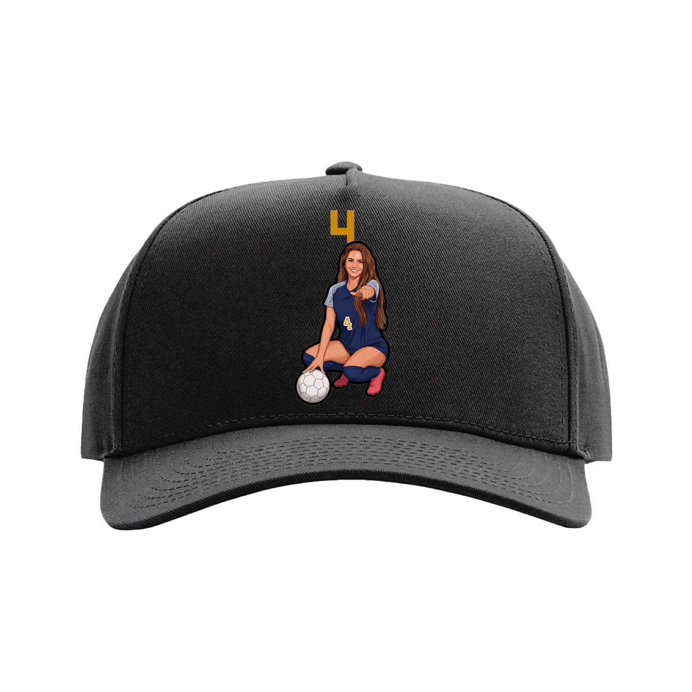 Full Fabric Five-Panel Champ Cap — Number Top in Black