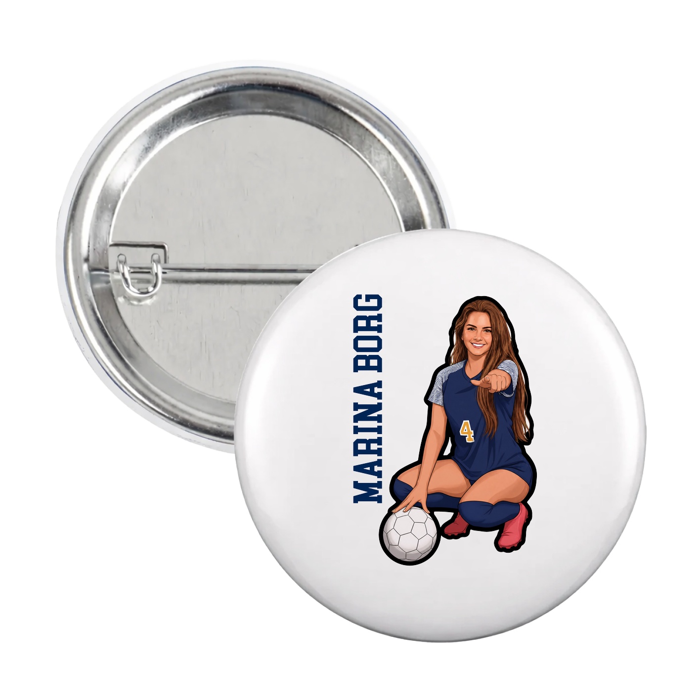 Game Day Button — Name Vertical in White