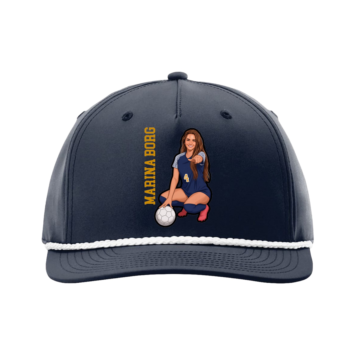 Five-Panel Classic Rope Cap — Name Vertical in Navy
