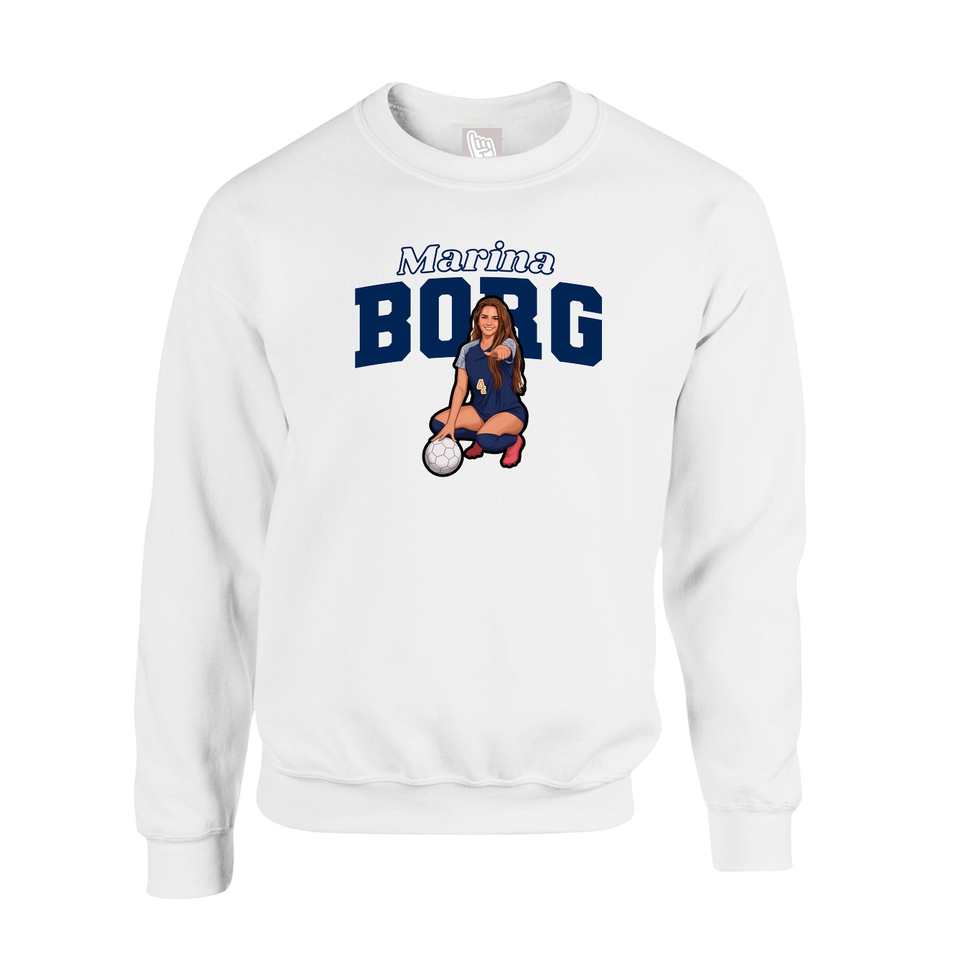 Fleece Crew — Name Arch in White