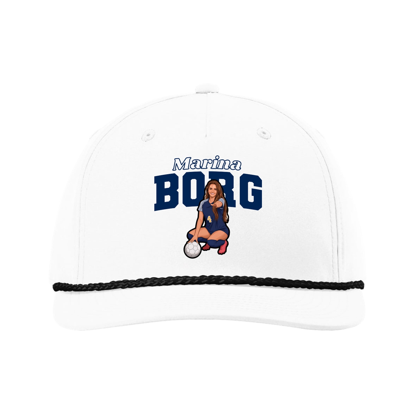 Five-Panel Classic Rope Cap — Name Arch in White