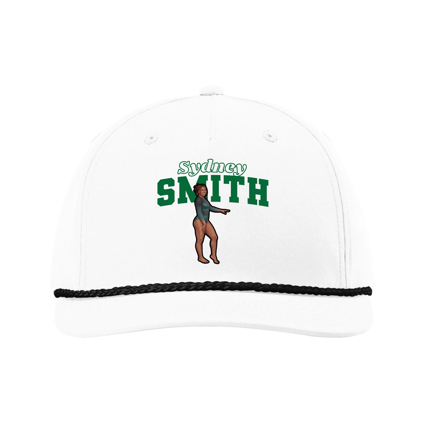 Five-Panel Classic Rope Cap — Name Arch in White