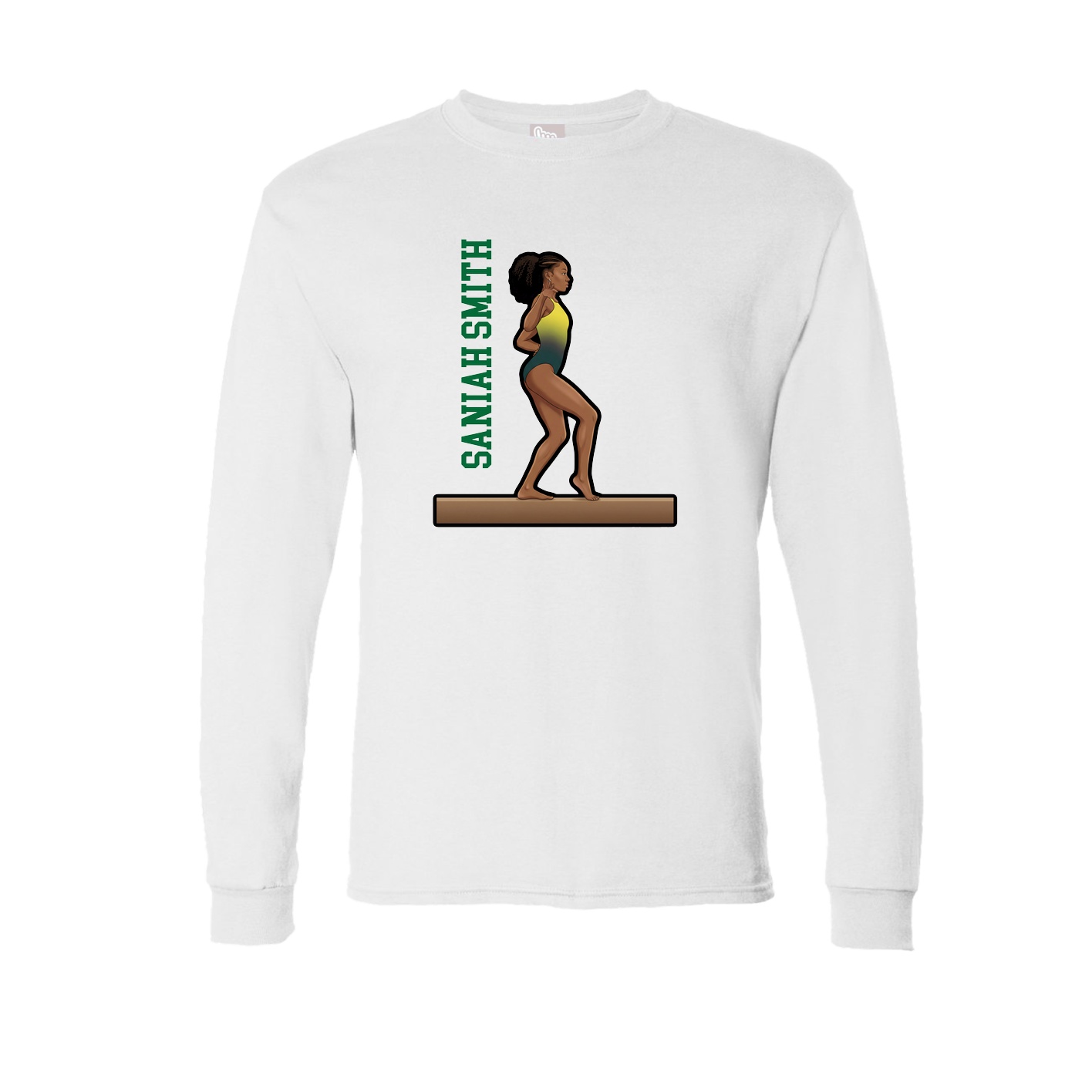 Long Sleeve Tee — Name Vertical in White