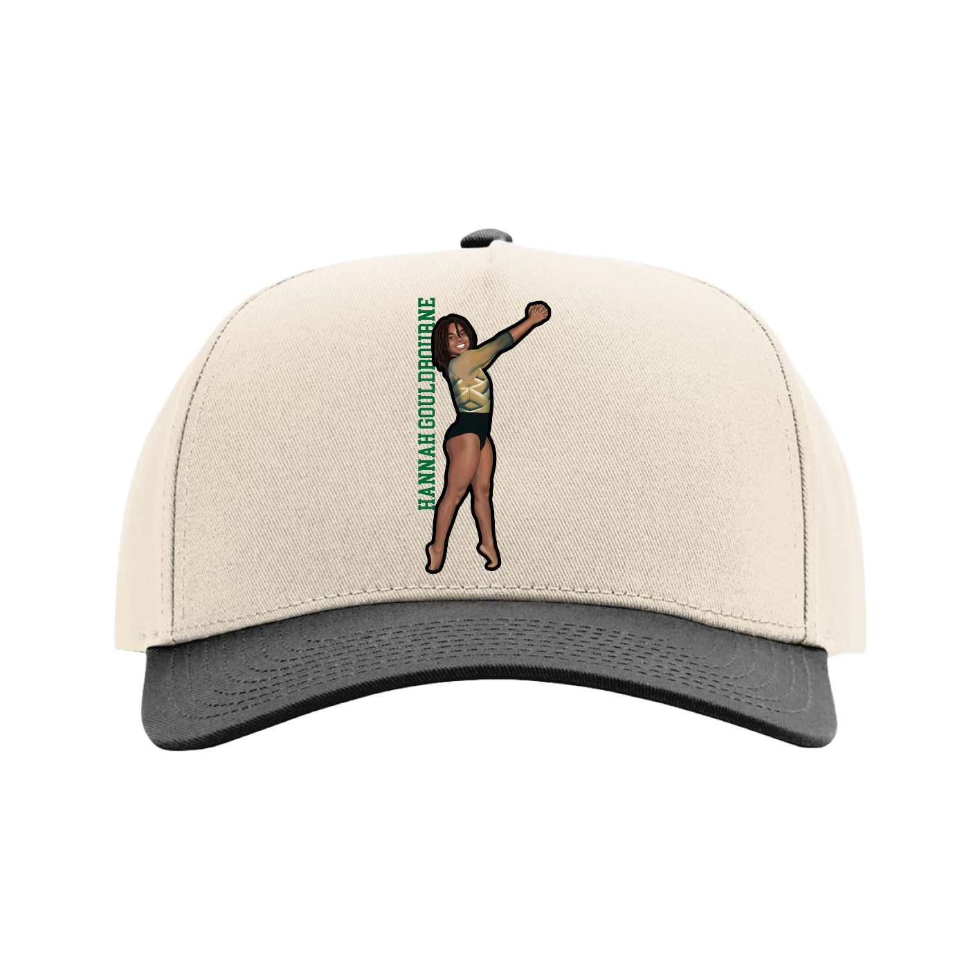 Full Fabric Five-Panel Champ Cap — Name Vertical in Cream/Black