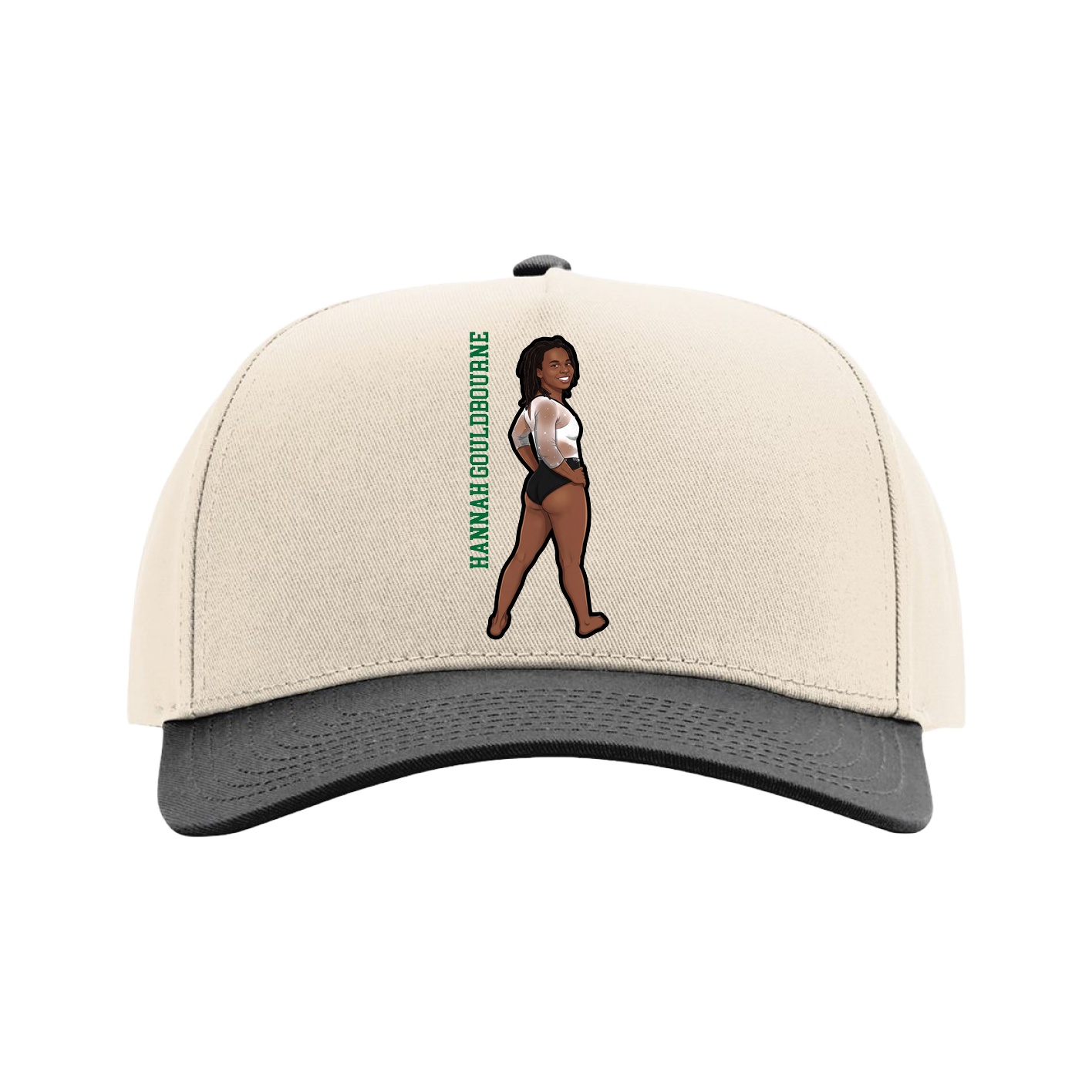 Full Fabric Five-Panel Champ Cap — Name Vertical in Cream/Black