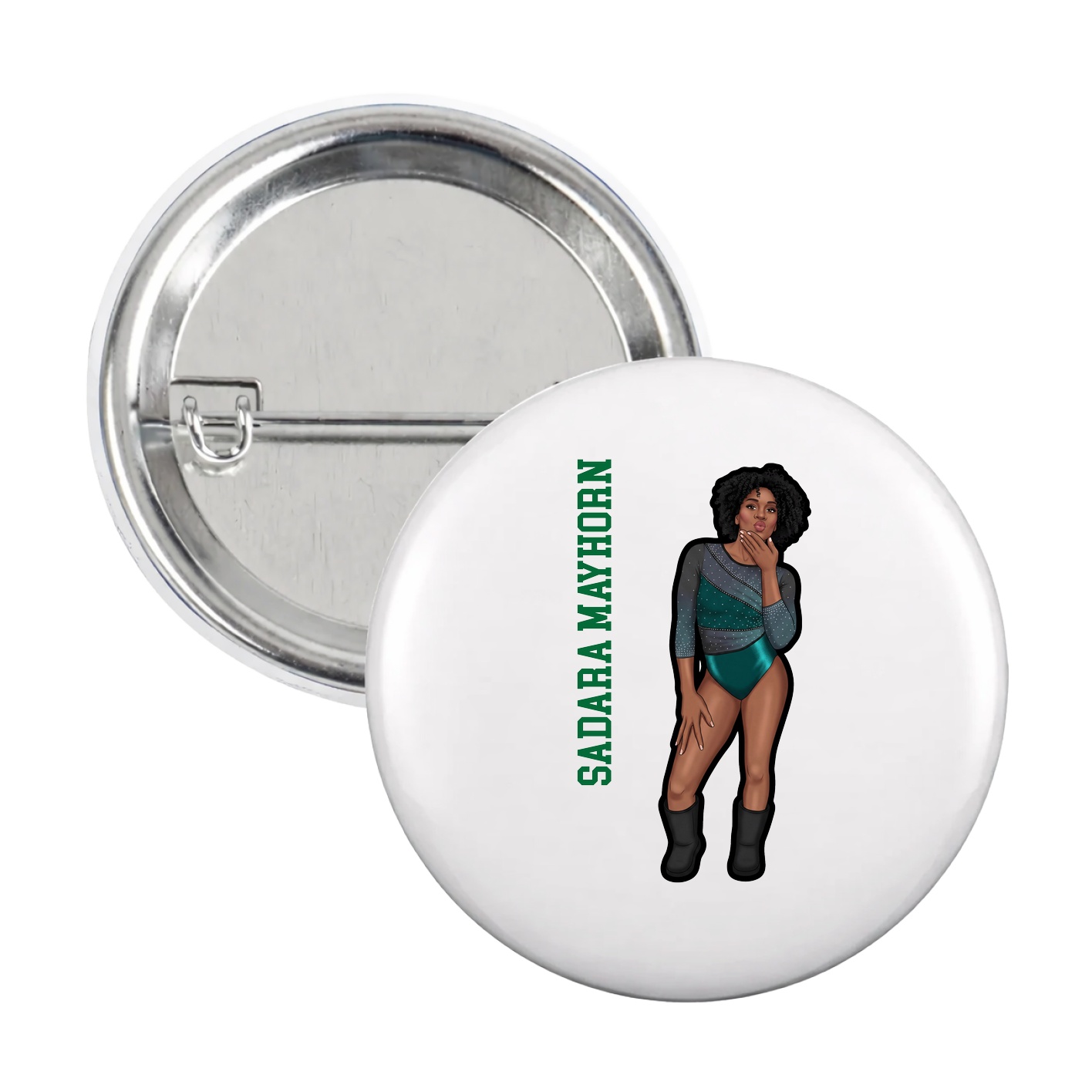 Game Day Button — Name Vertical in White