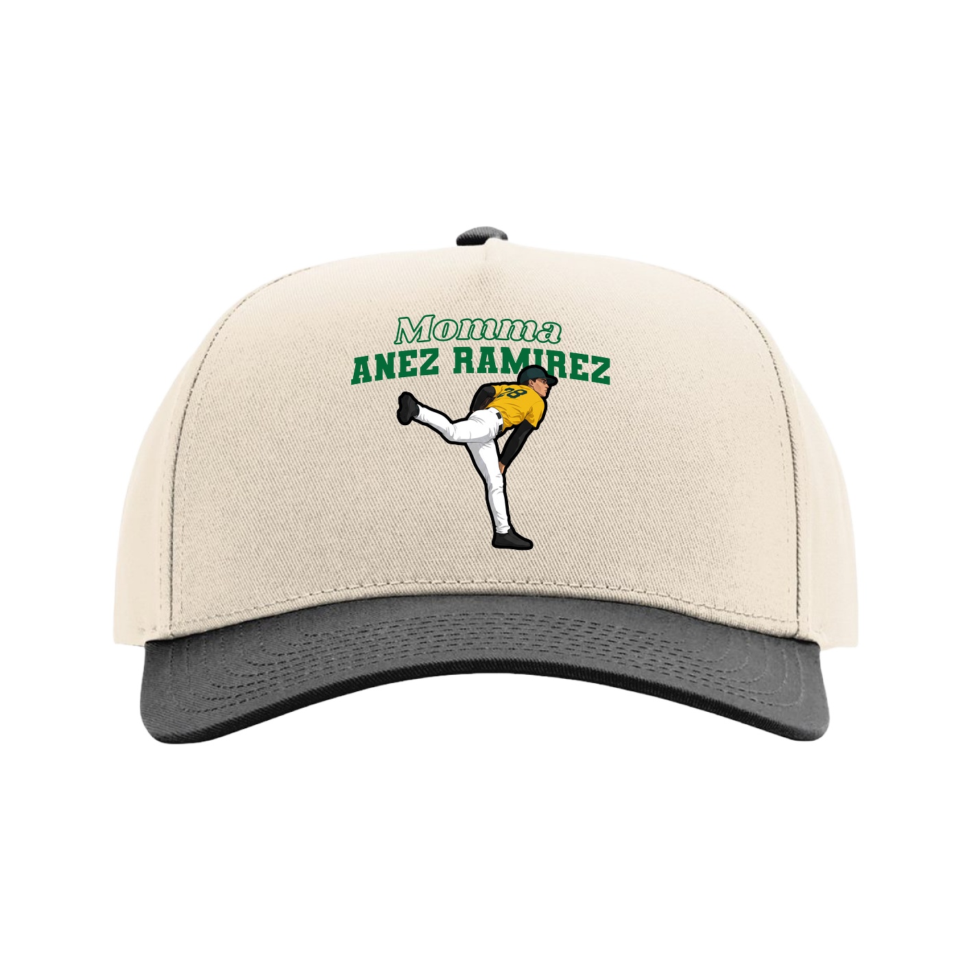 Full Fabric Five-Panel Champ Cap — Mothers Day Block in Cream/Black