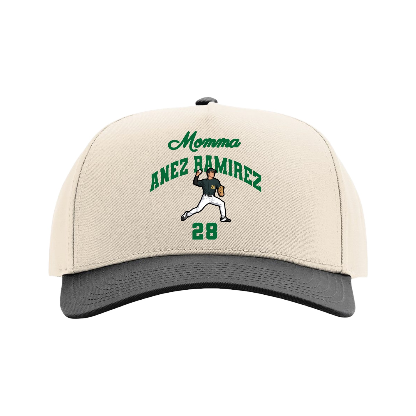 Full Fabric Five-Panel Champ Cap — Mothers Day Arch in Cream/Black