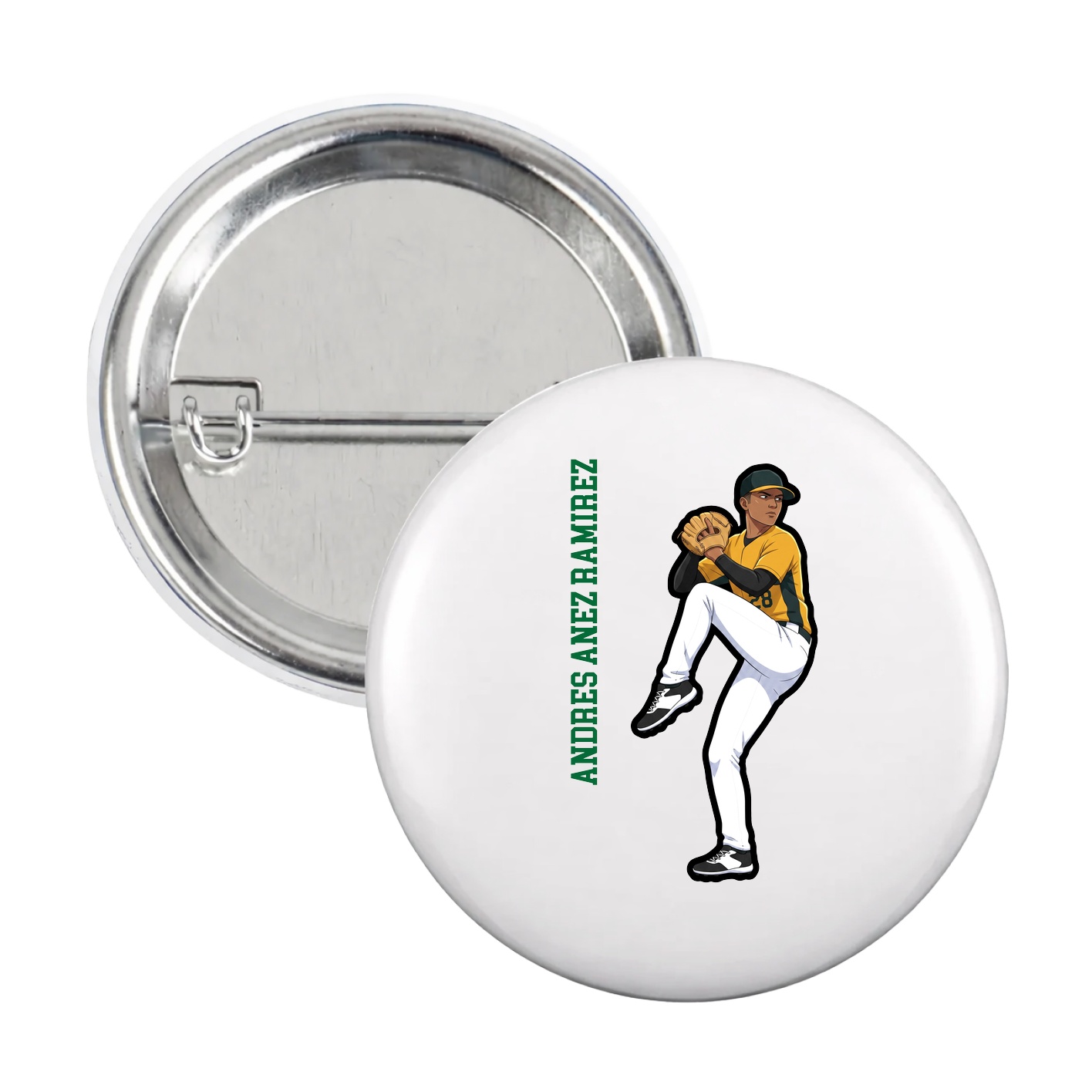 Game Day Button — Name Vertical in White