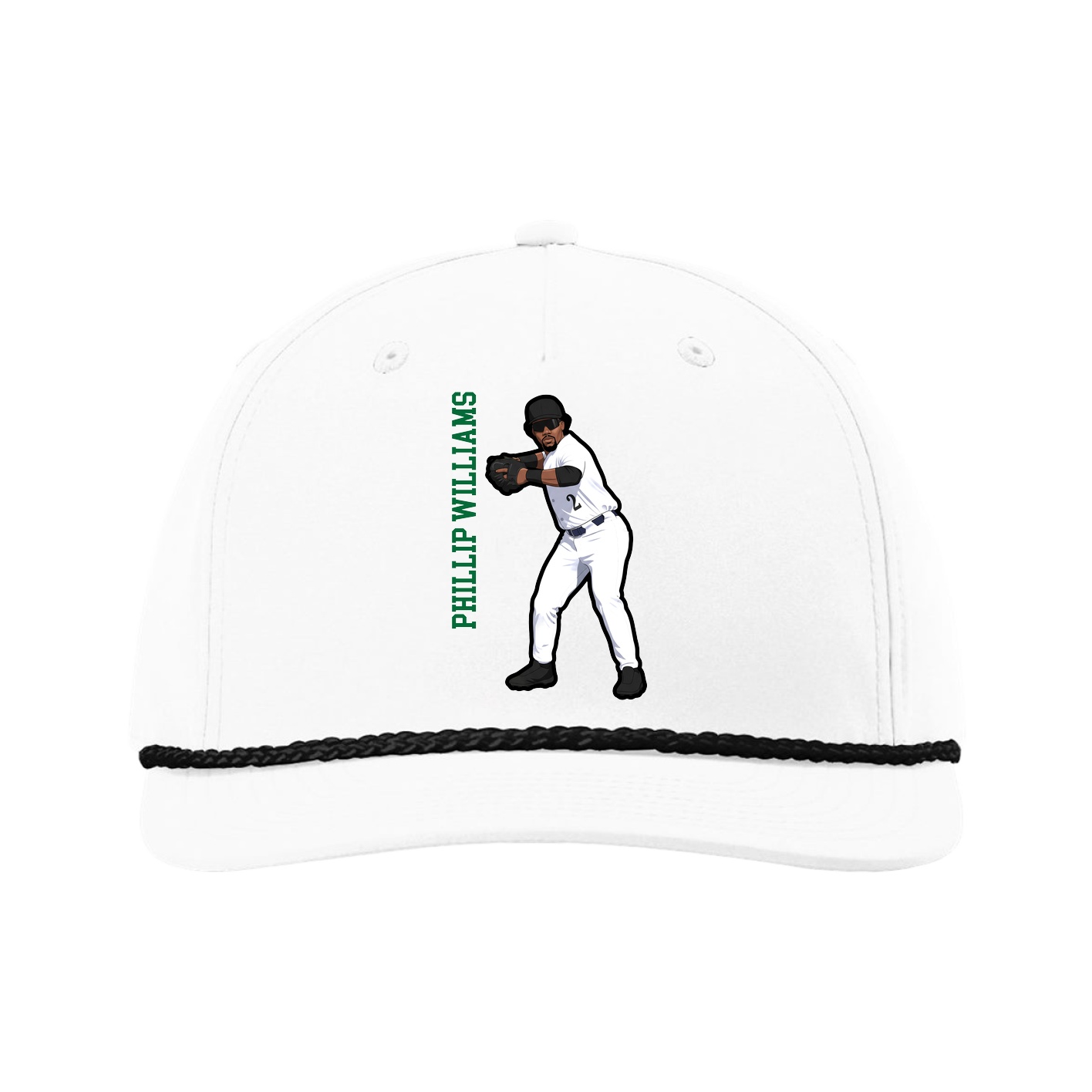 Five-Panel Classic Rope Cap — Name Vertical in White