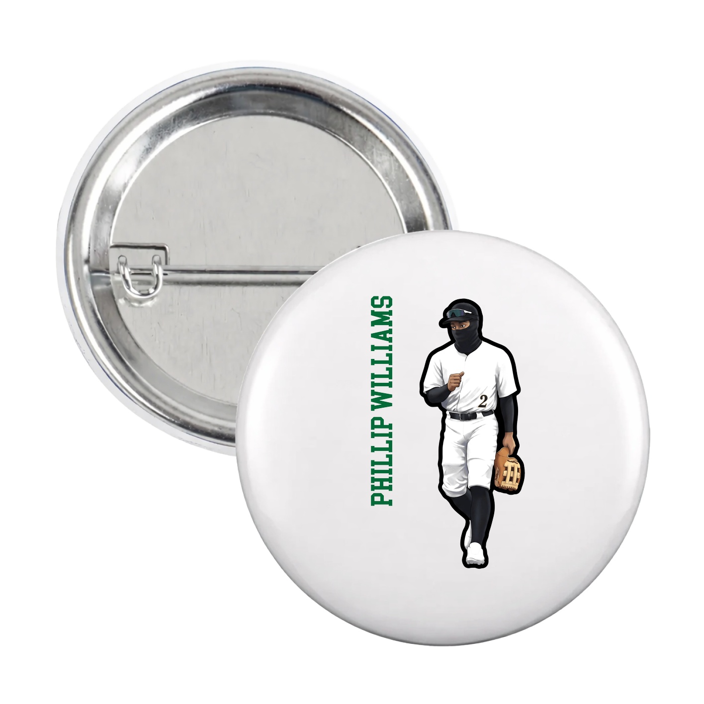 Game Day Button — Name Vertical in White
