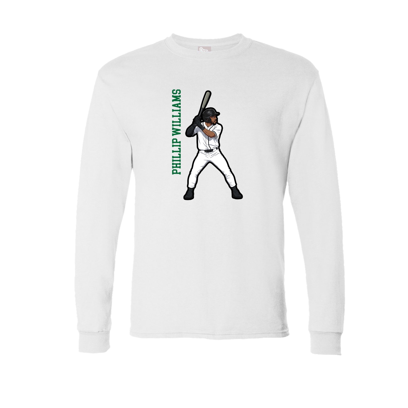 Long Sleeve Tee — Name Vertical in White