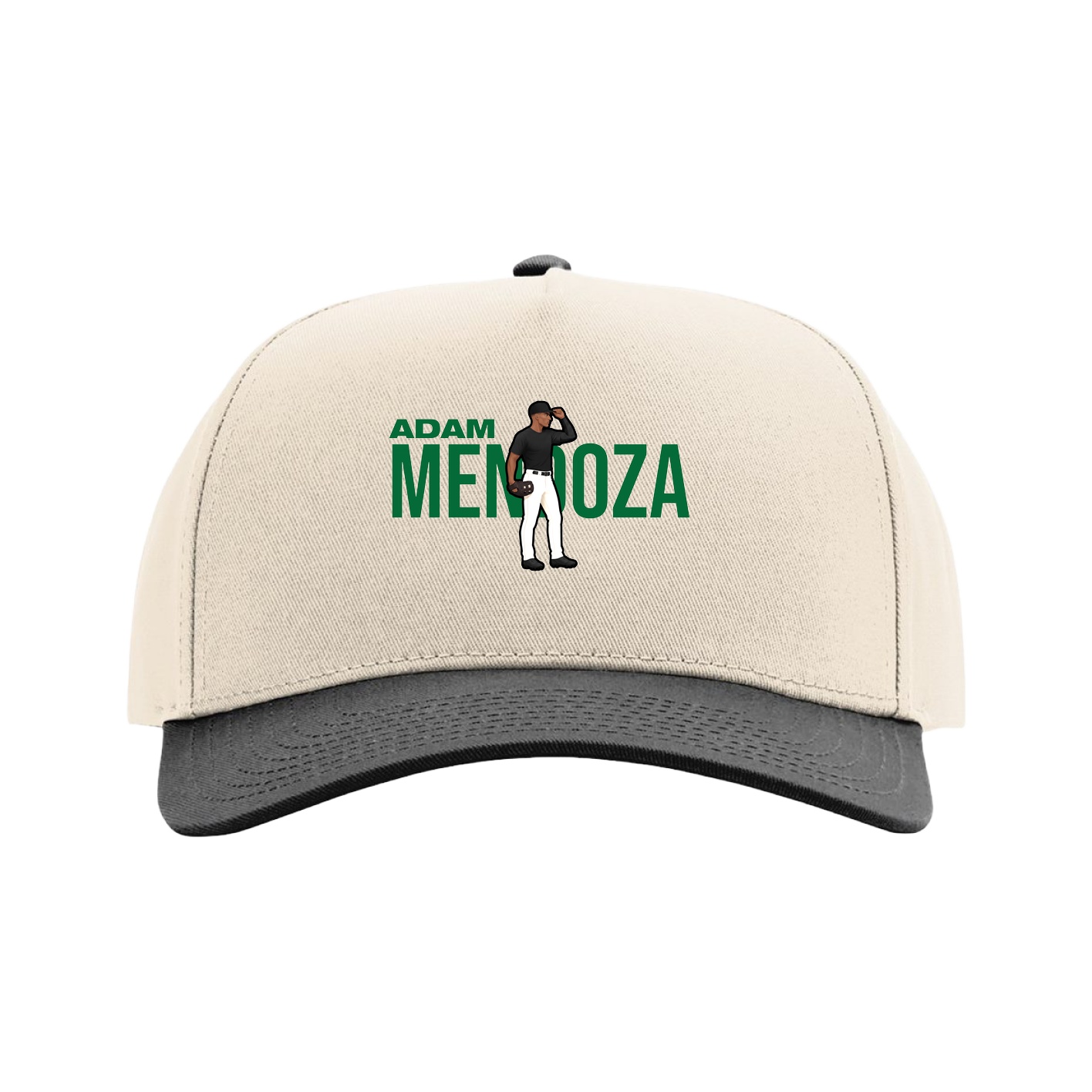 Full Fabric Five-Panel Champ Cap — Player Name in Cream/Black