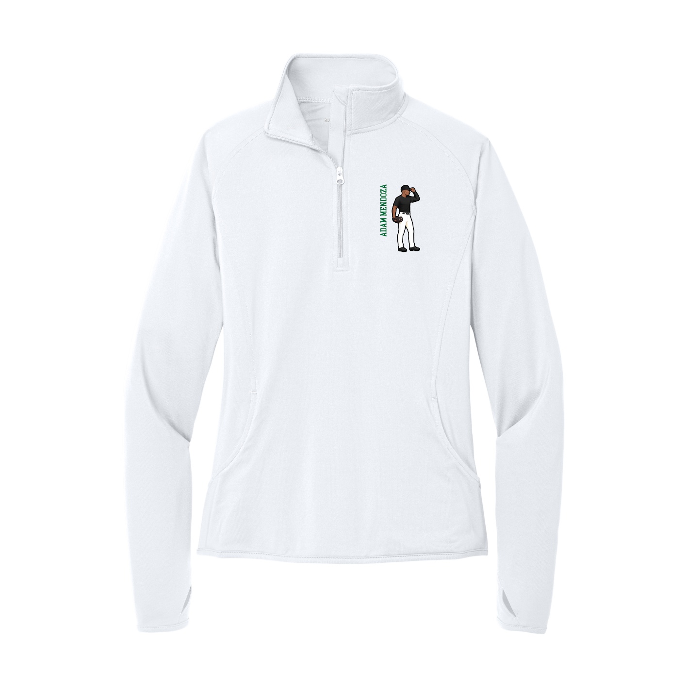 Women's Q-Zip Pullover — Name Vertical in White