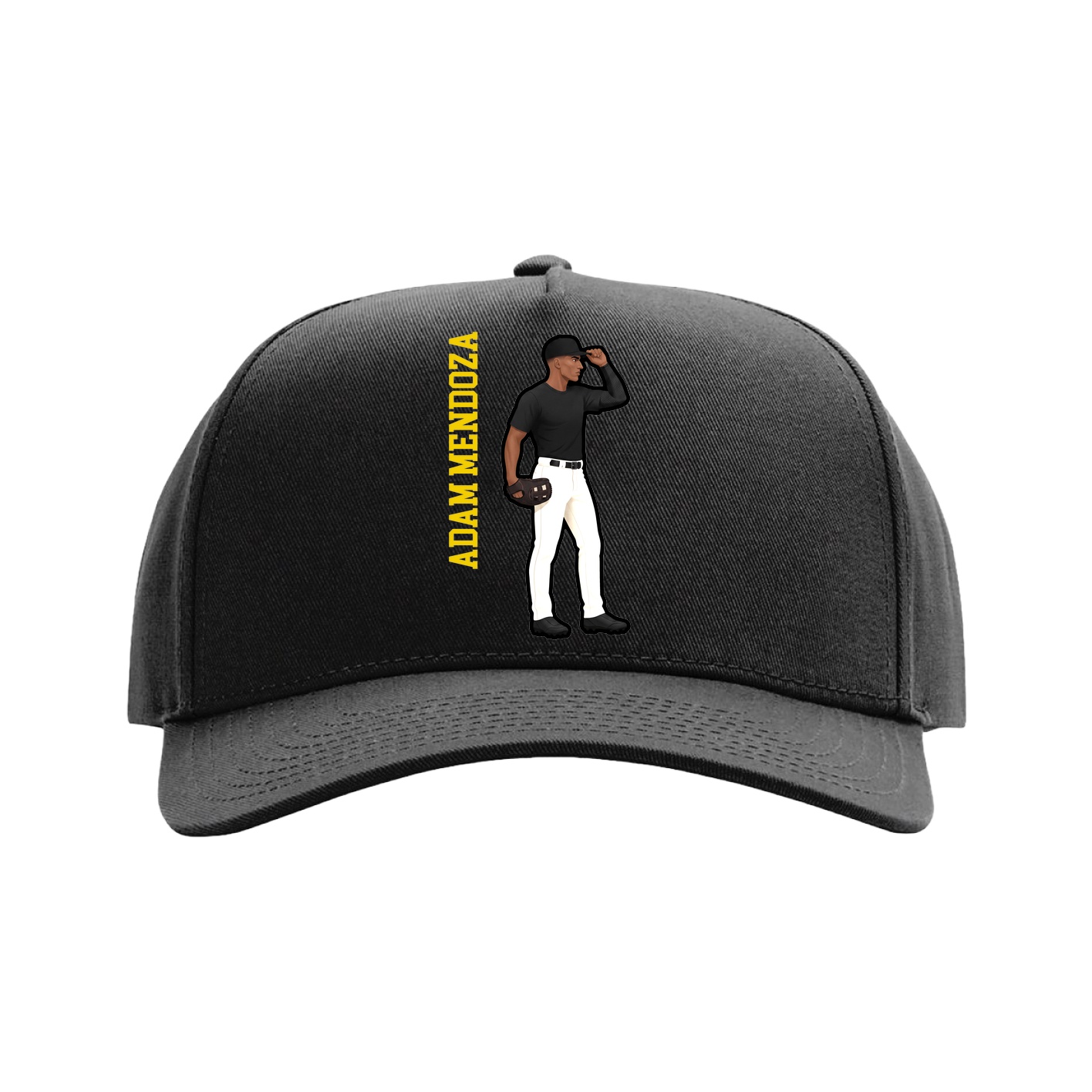 Full Fabric Five-Panel Champ Cap — Name Vertical in Black