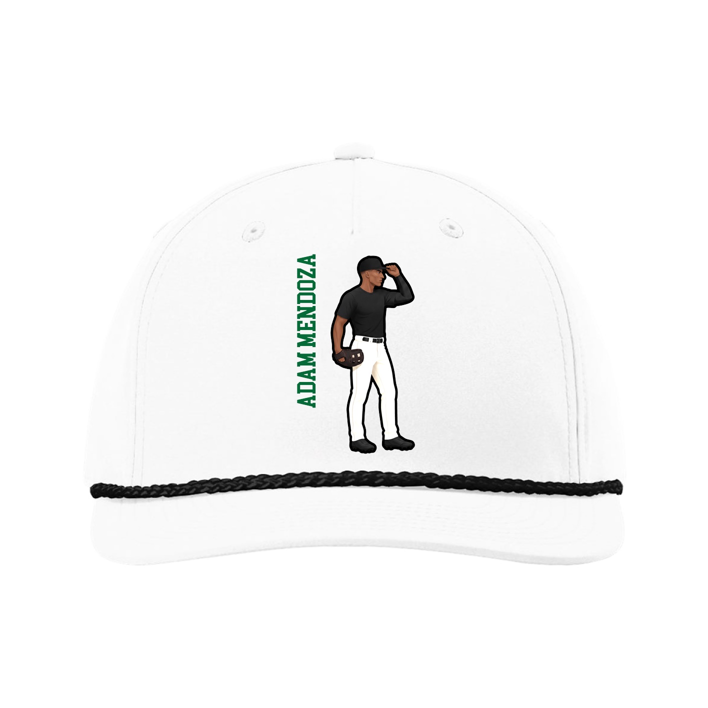 Five-Panel Classic Rope Cap — Name Vertical in White