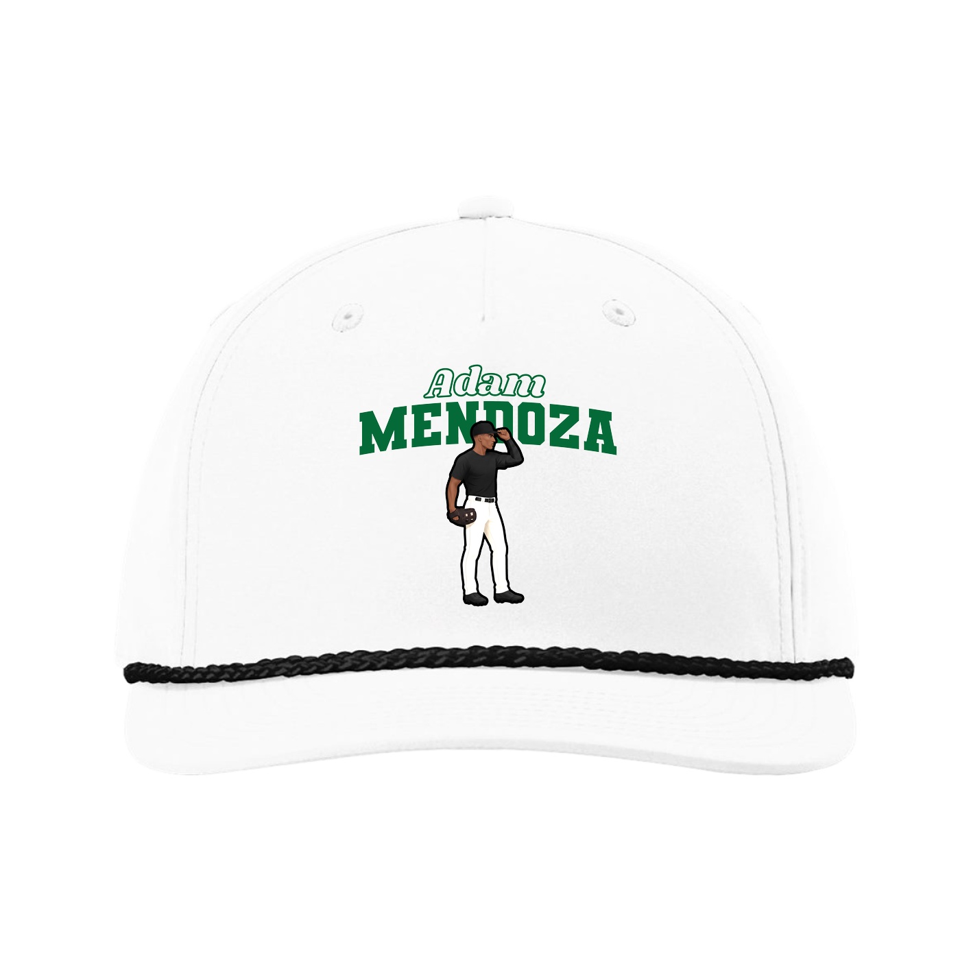 Five-Panel Classic Rope Cap — Name Arch in White