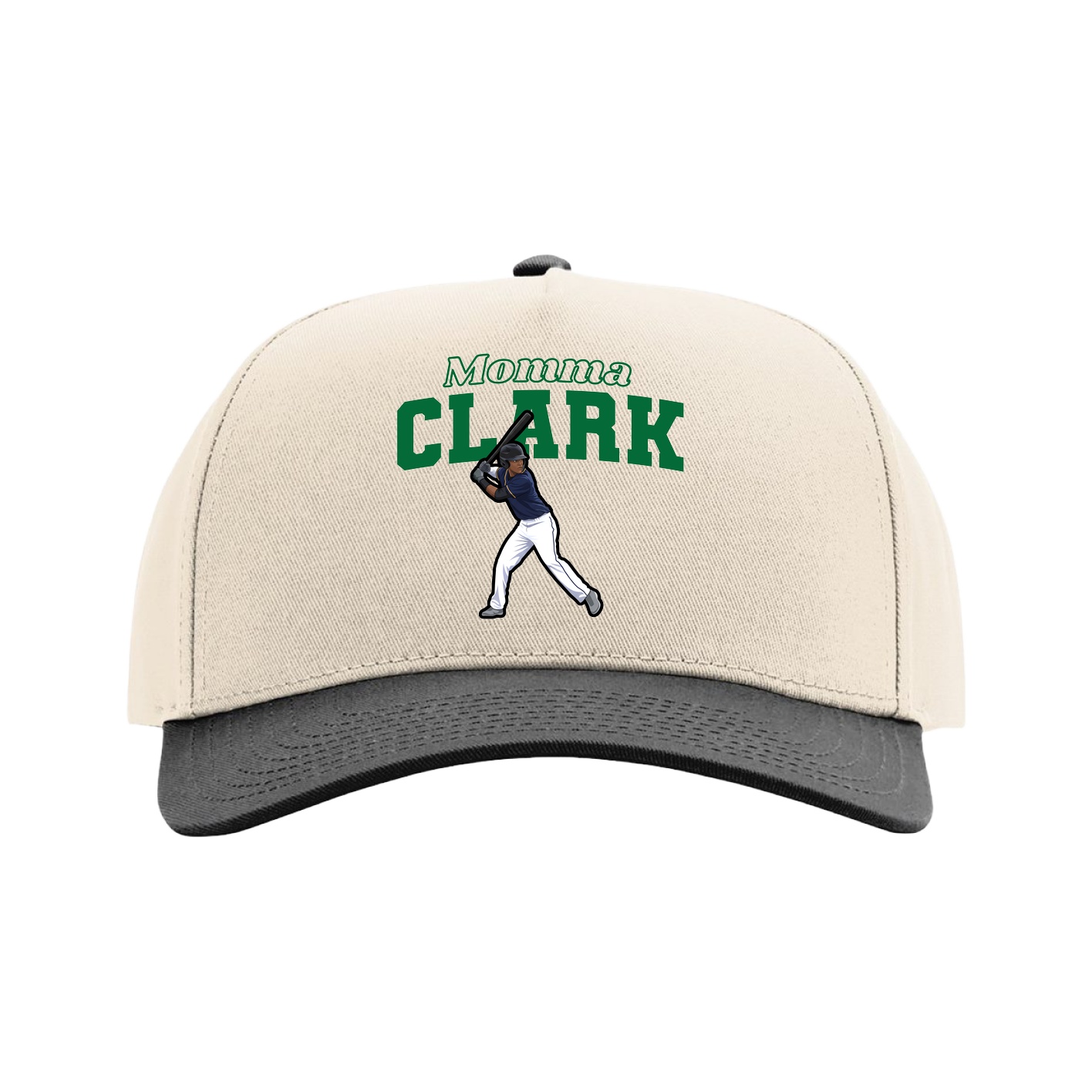 Full Fabric Five-Panel Champ Cap — Mothers Day Block in Cream/Black