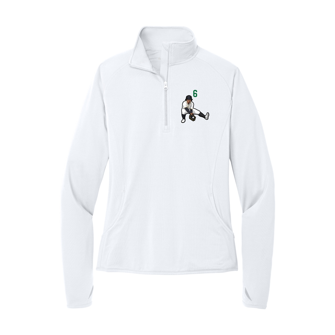 Women's Q-Zip Pullover — Number Top in White