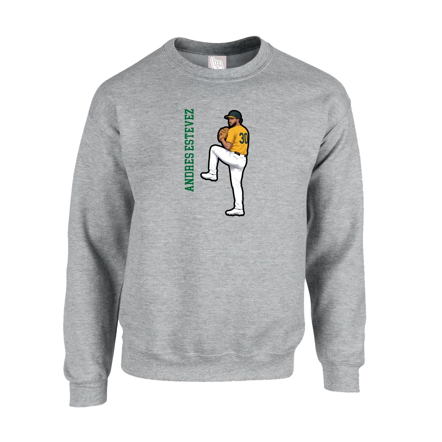 Fleece Crew — Name Vertical in Grey