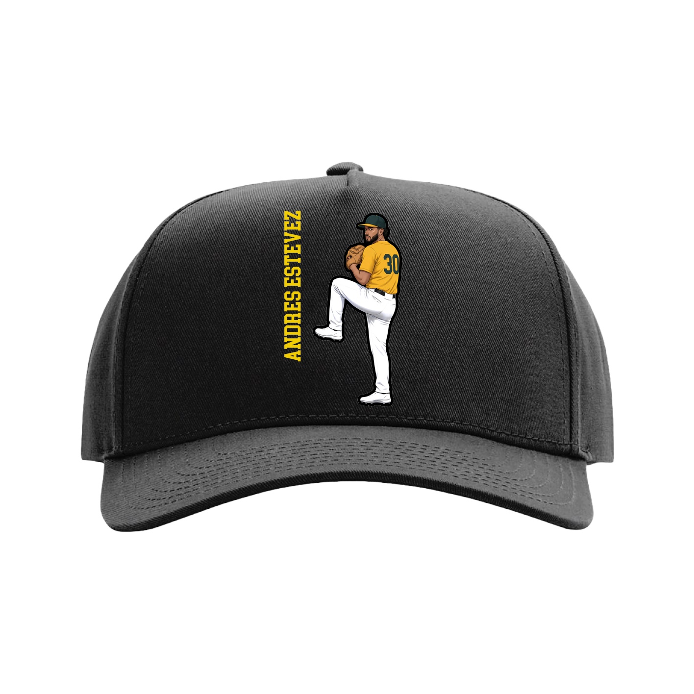 Full Fabric Five-Panel Champ Cap — Name Vertical in Black