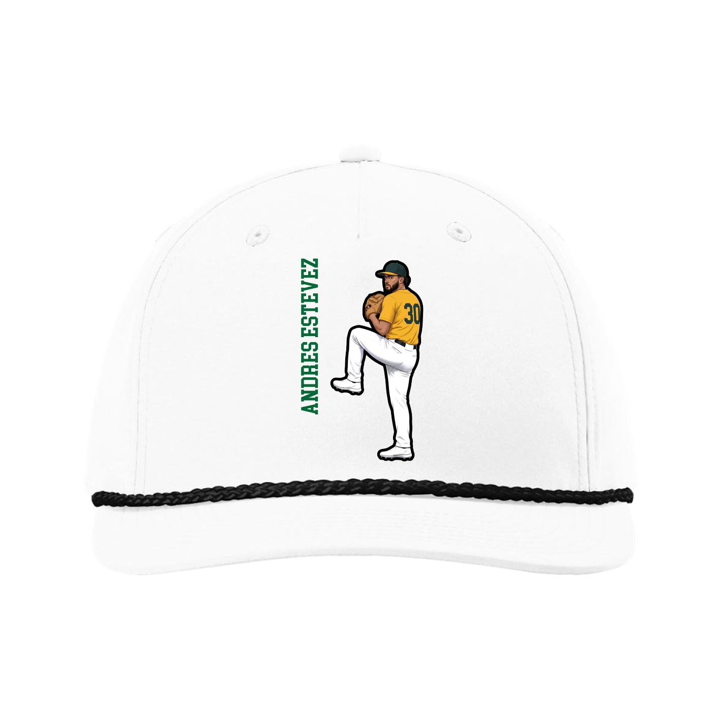 Five-Panel Classic Rope Cap — Name Vertical in White