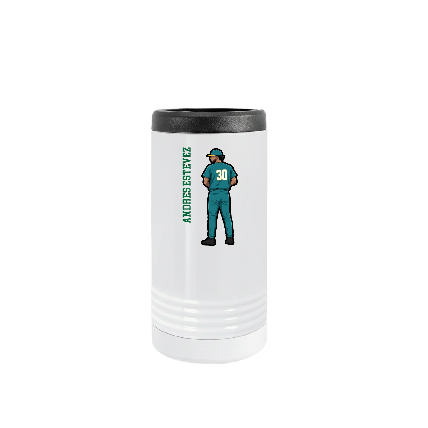 Slim Beverage Holder — Name Vertical in White